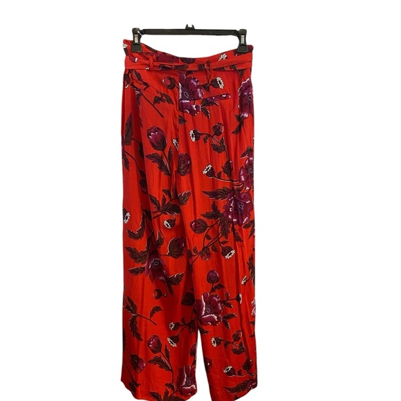 Anthropologie Margo Wide-Leg Red Floral Trousers paper bag waist Holiday Floral - Picture 3 of 6